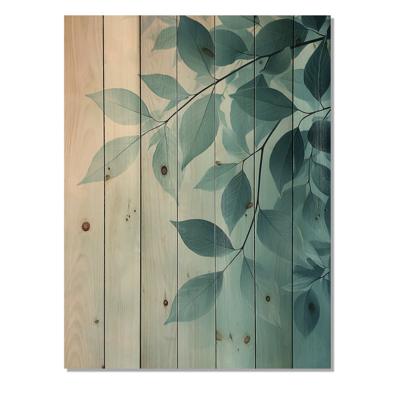 Dégradé de feuilles, minimalisme, photo II - impression sur bois de feuilles - sur bois de pin naturel