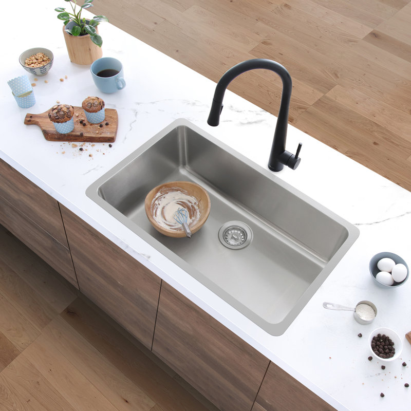 Builder Stylish Malaga Dual-Mount 30" Stainless Steel Single Bowl Kitchen Sink