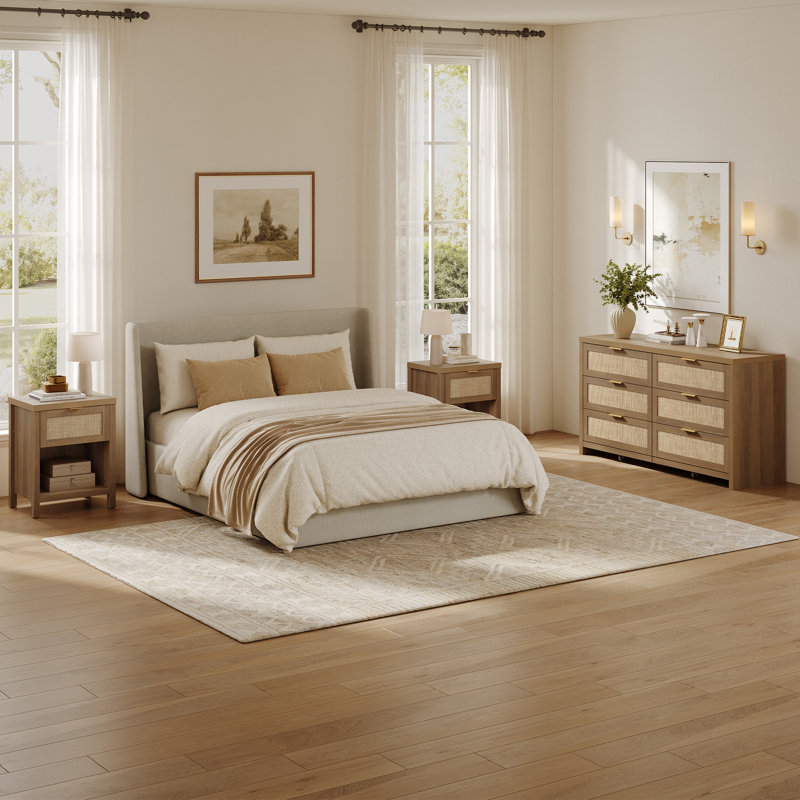 Ensemble de chambre à coucher 3 pièces Boho, Brun