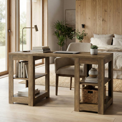 Allysyn Hollister Modern 59.1" Study Table With Open Storage And Shelves
