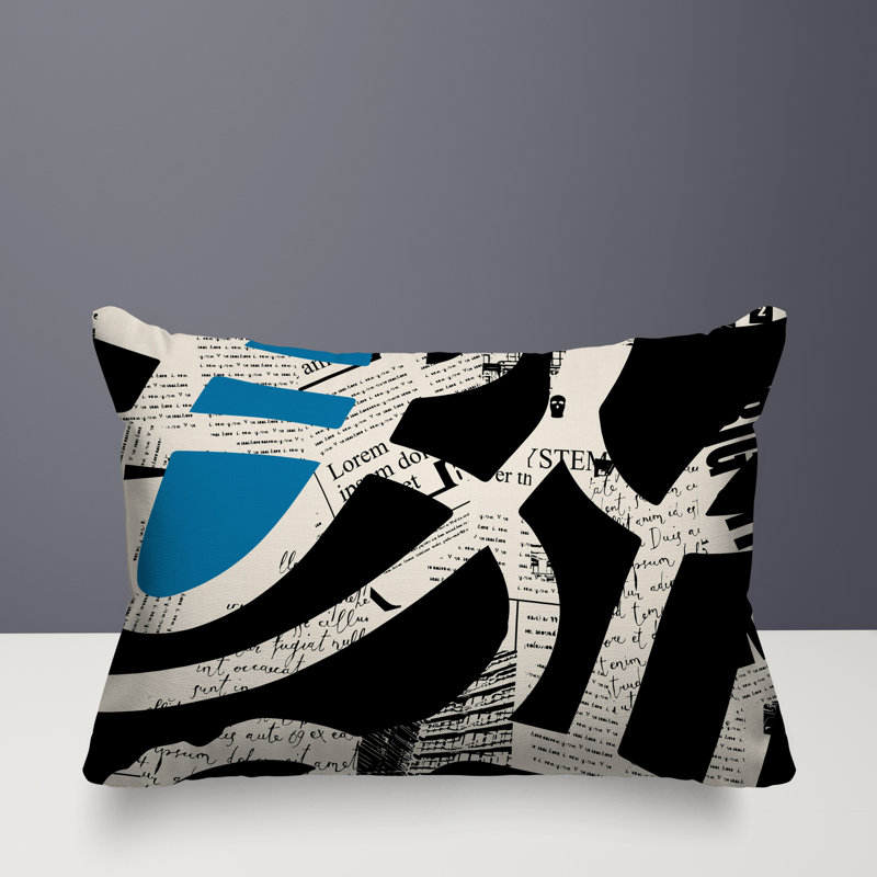 Oreiller rectangulaire réversible intérieur / extérieur Kaya, H 14 po x l 20 po, Turquoise / noir / blanc cassé
