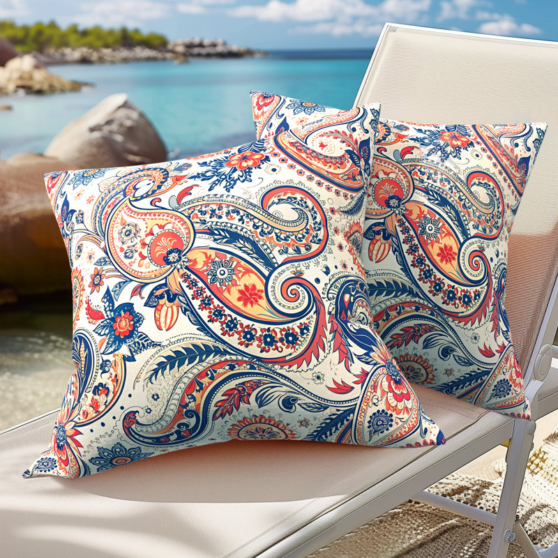 Indoor/Outdoor Reversible Throw Waterproof Pillows With Pillowcase(Set Of 2), 20"H x 20"W, Orange/Blue