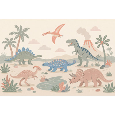 Papier peint paysage de dinosaure, paysage de jungle amovible de la préhistoire