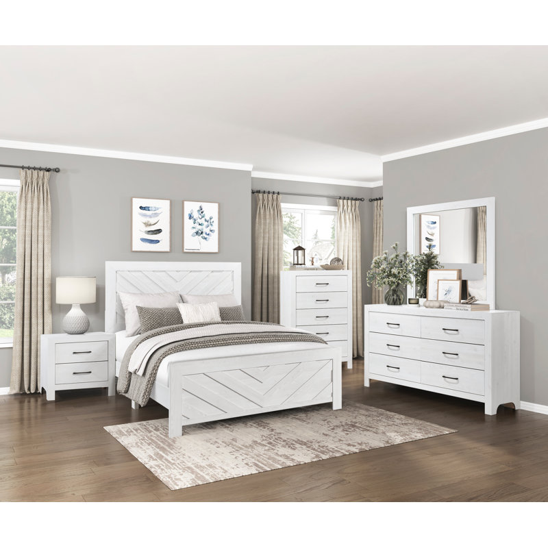 Base de lit en bois massif Claudette, Double, Blanc