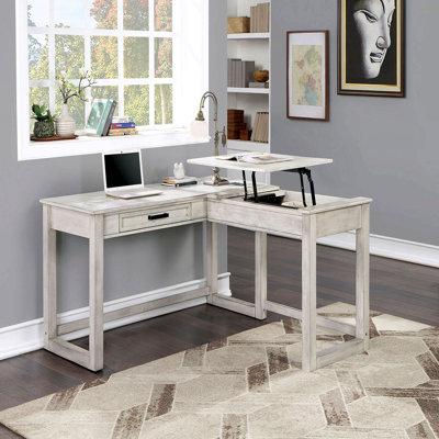 Bureau d'ordinateur transitionnel blanc antique, port USB avec plateau relevable et tiroir en queue d'aronde