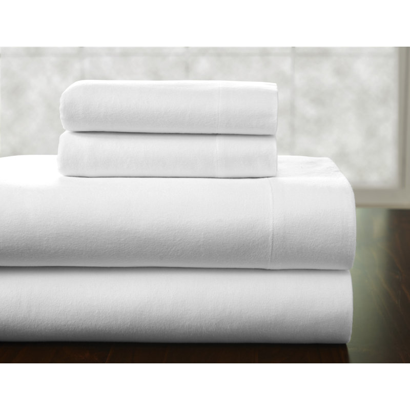 Flannel Sheet Set, Queen Sheet Set + Fitted Sheet + 2 Pillowcases, White