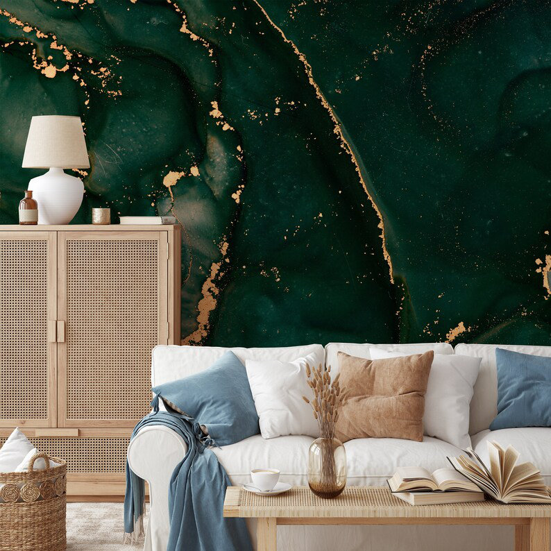 Emerald Ember: Gilded Depths, Fabric, 138" L x 106" W