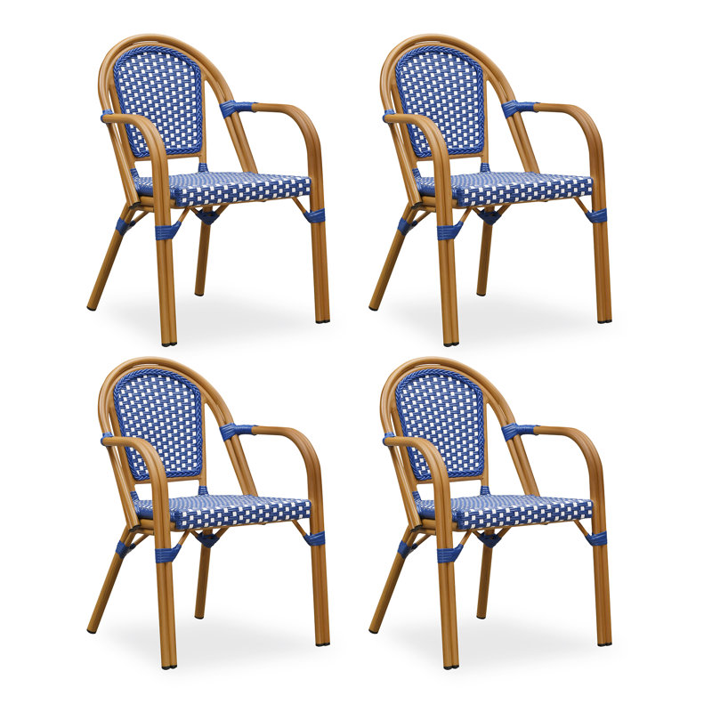  Ensemble de 4 chaises bistro de patio, Bleu, Bleu, Finition en bambou
