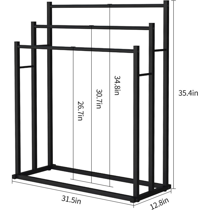 Porte-serviettes pour salle de bain, porte-serviettes autoportant à 3 niveaux, séchoir à couvertures et présentoir pour serviettes de bain surdimensionnées Accessoires de salle de bain, à côté de la baignoire ou de la douche