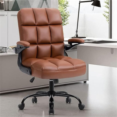 Petit fauteuil de bureau en cuir SEATZONE avec accoudoirs rabattables et roulettes