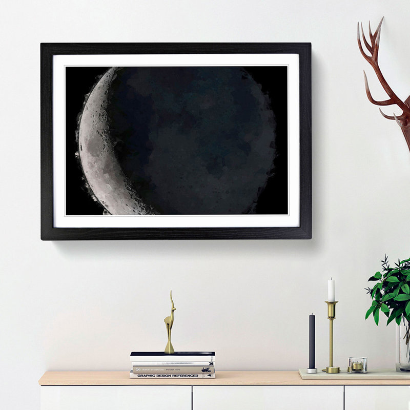 Crescent Moon Shadow in Abstract - Picture Frame Graphic Art Print, Black Framed, 62cm H x 87cm W x 2cm D