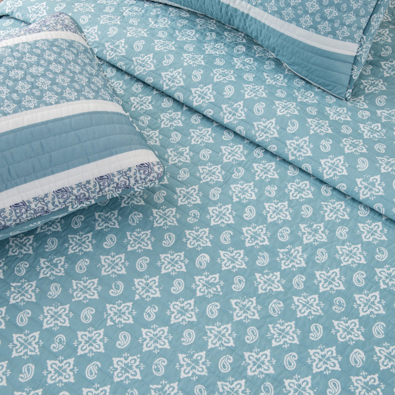 Kadi Blue Full/Queen Reversible Microfiber Quilt Set