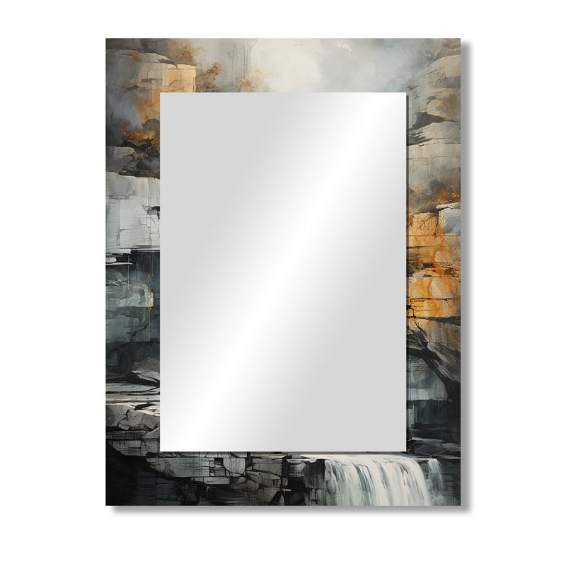 Waterfall cliff aventure - miroir mural en cascade, miroir décoratif traditionnel, impression d'art en métal, 40 po x 30 po