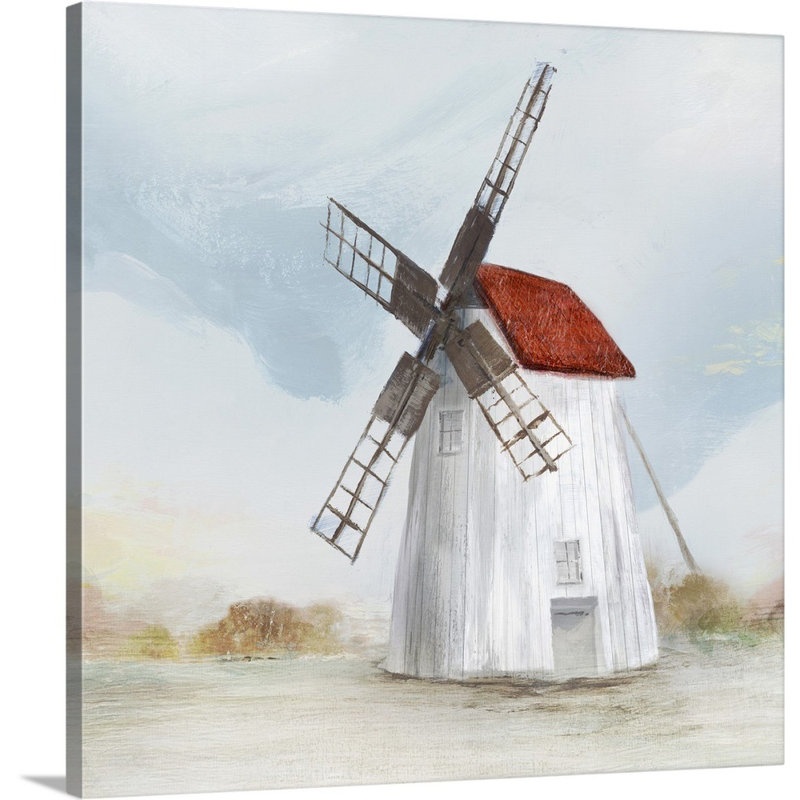 Reproduction d’art sur toile « Red Windmill II » par Isabelle Z, Toile tendue, H 20 po x l 20 po x P 1,25 po