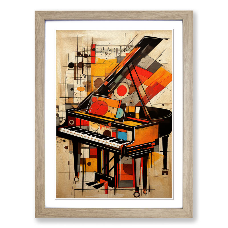 Piano Constructivism - Single Picture Frame Print on Wood, Oak, 64cm H x 46cm W x 2cm D