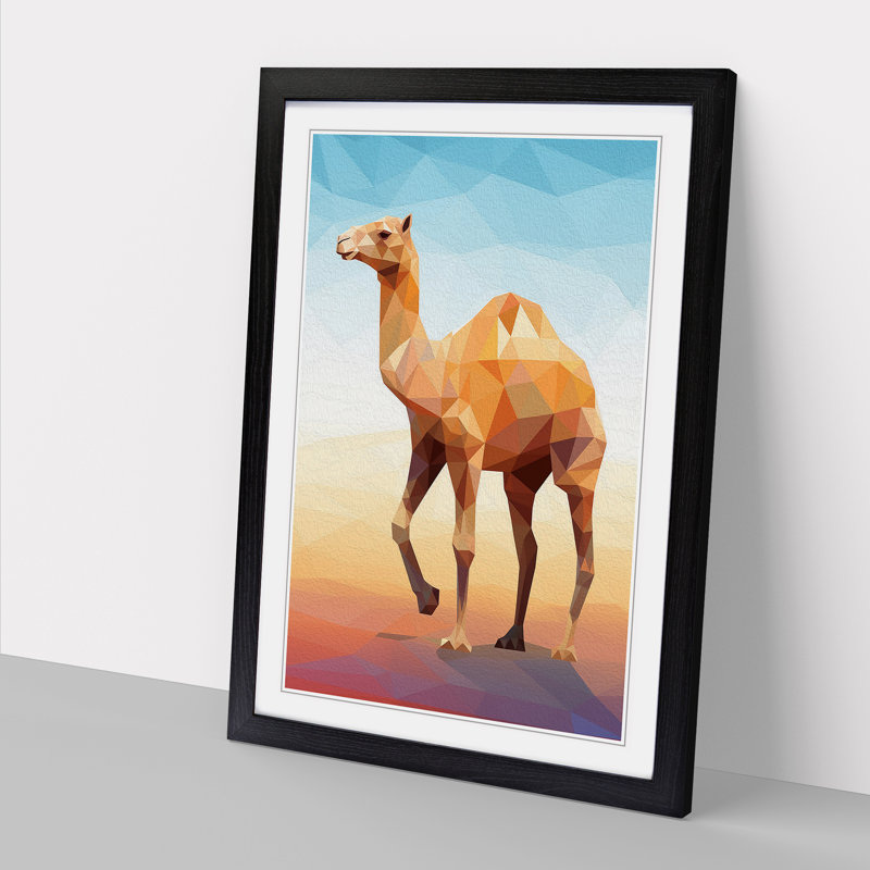 Camel Geometric - Single Picture Frame Print on Wood, Black Framed, 46cm H x 34cm W x 2cm D