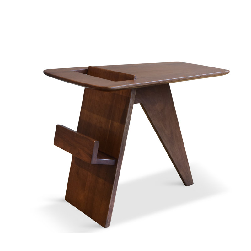 Harper Solid Walnut Side Table with Magazine Rack, Brown