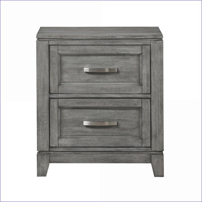 Gray 2-Drawer Nightstand – Wooden Bedroom Storage Furniture