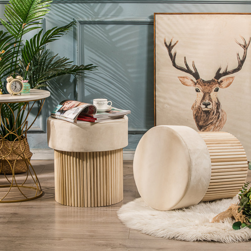 Brumbaugh Pouf, Beige Velvet