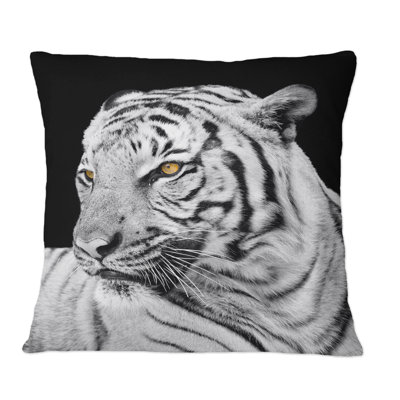Portrait d'un tigre blanc II - Coussin décoratif à imprimé traditionnel
