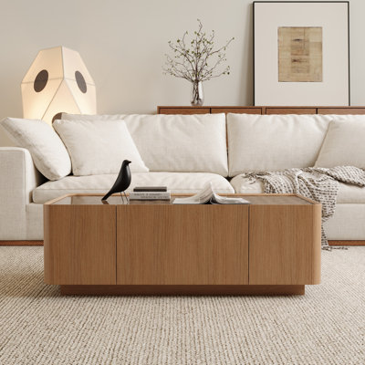 Table basse spacieuse et moderne, design en verre MDF avec rangement pour la maison