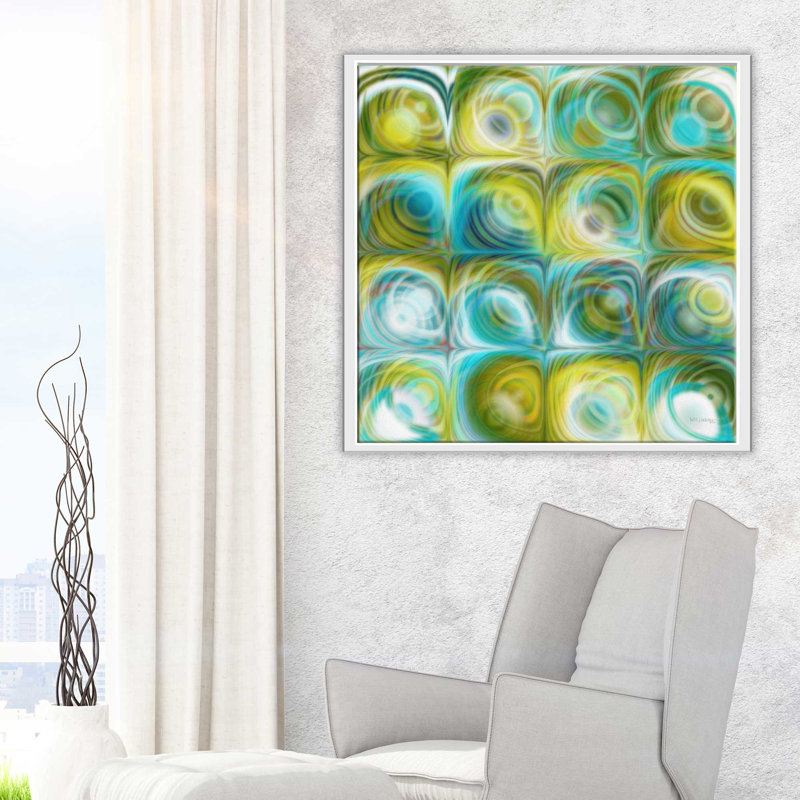 « cercles et carrés 45 », impression, H 27,5 po x l 27,5 po x P 2 po, Cadre flottant blanc