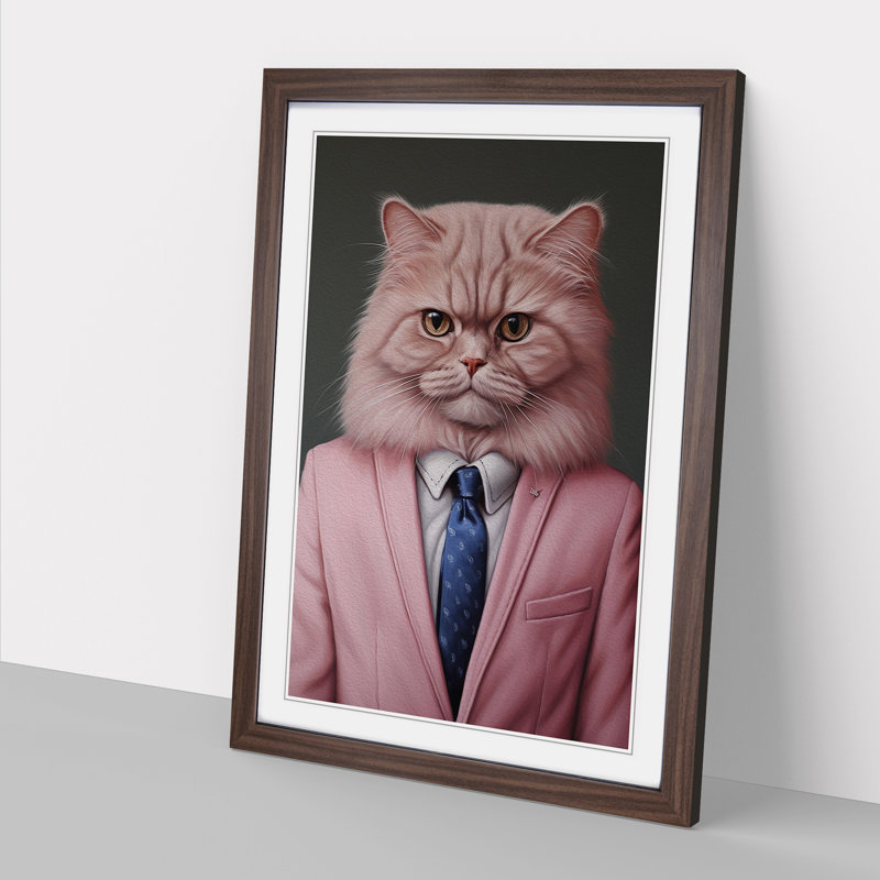 Persian Cat In A Suit Painting - Single Picture Frame Print on Wood, Walnut Framed, 34cm H x 25cm W x 2cm D