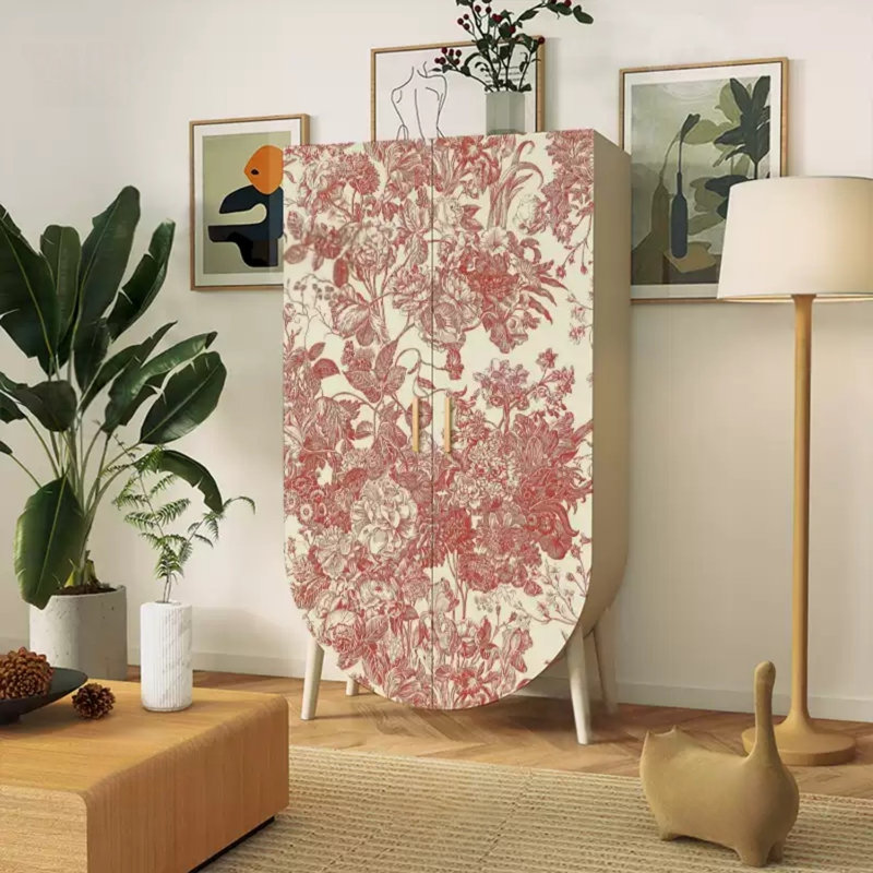 Armoire de rangement moderne à deux portes, Rouge / blanc ivoire