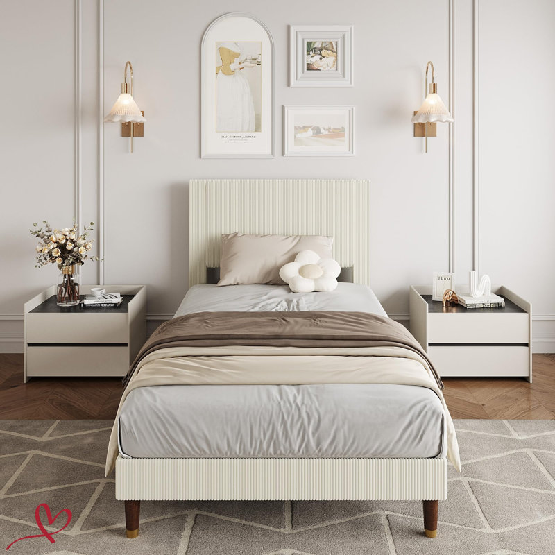 Structure de lit moderne simple / double / grand / très grand avec tête de lit tapissier et support solide en lattes de métal, aucun sommier requis