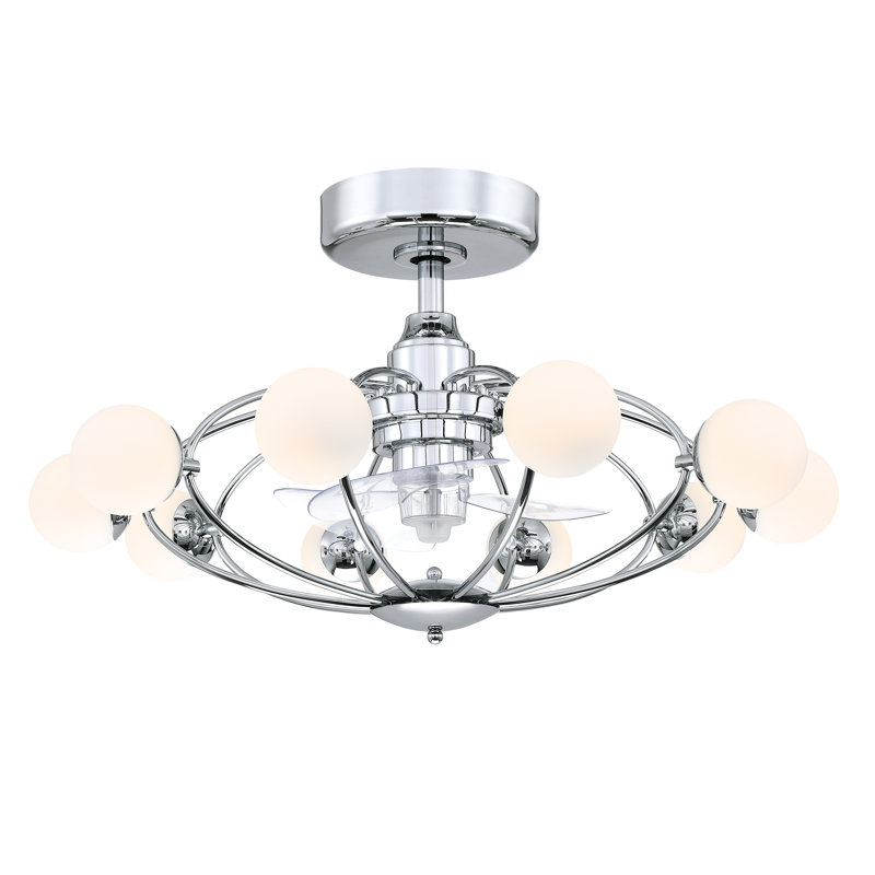Ventilateur de plafond en cage 14 pouces avec ensemble d'éclairage et télécommande Kerring, Chrome chrome