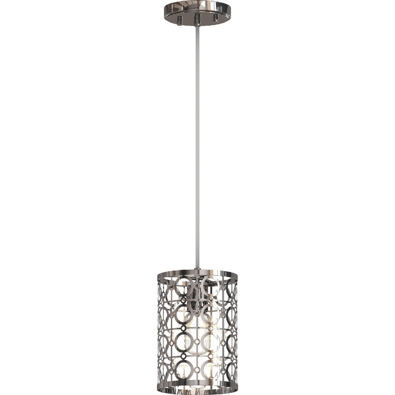 Payslee 1-Light Indoor Chrome Mini Hanging Cylinder Pendant with Elegant Rings
