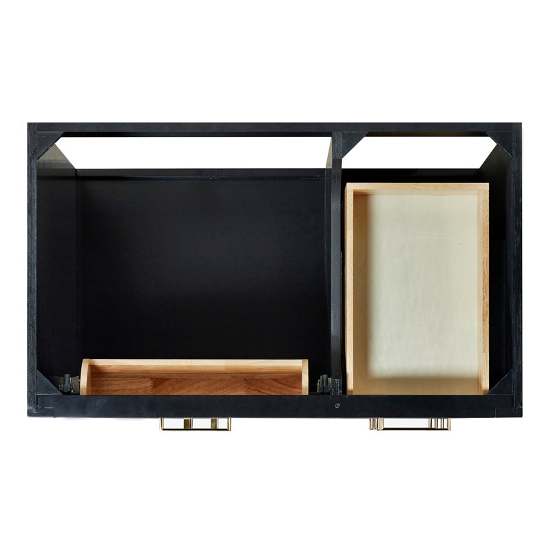 ARIEL HEPBURN 37 IN RIGHT OFFSET RECTANGULAR SINK VANITY 1,5 IN, Black/Brass, Left, Rectangular