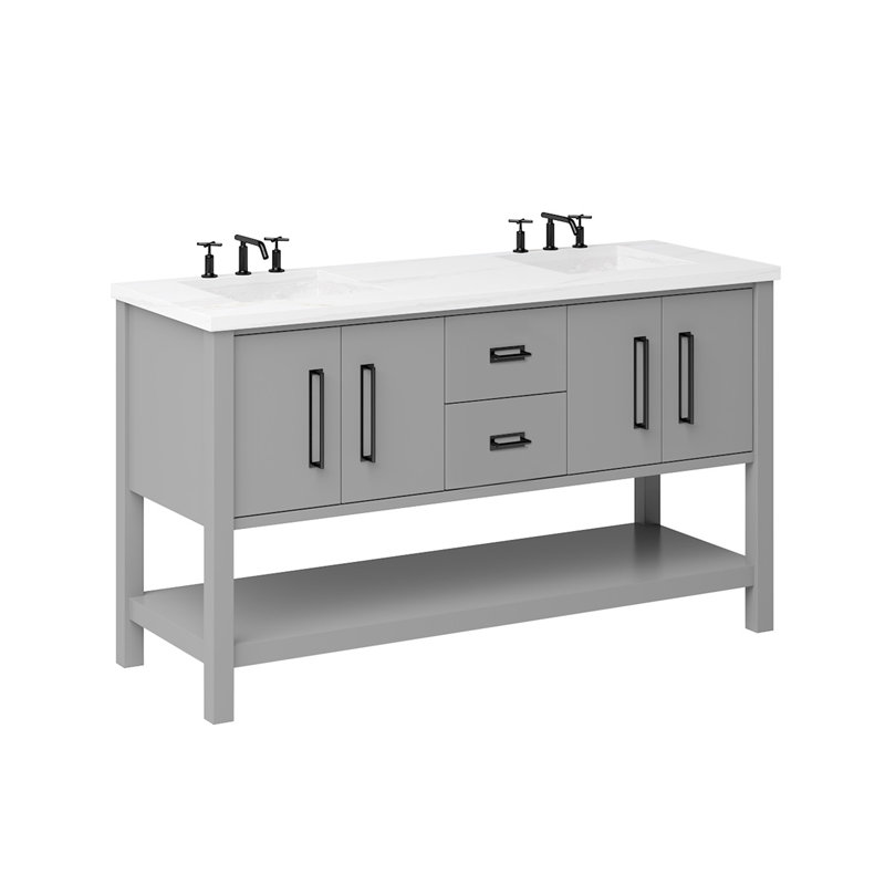 Meuble-lavabo double Kiawah, Gris platine, Noir mat, 72"