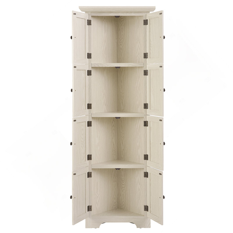 Accent Cabinet, Corner Kitchen Storage Cabinet With Shelves For Bathroom, Living Room, Kitchen, White