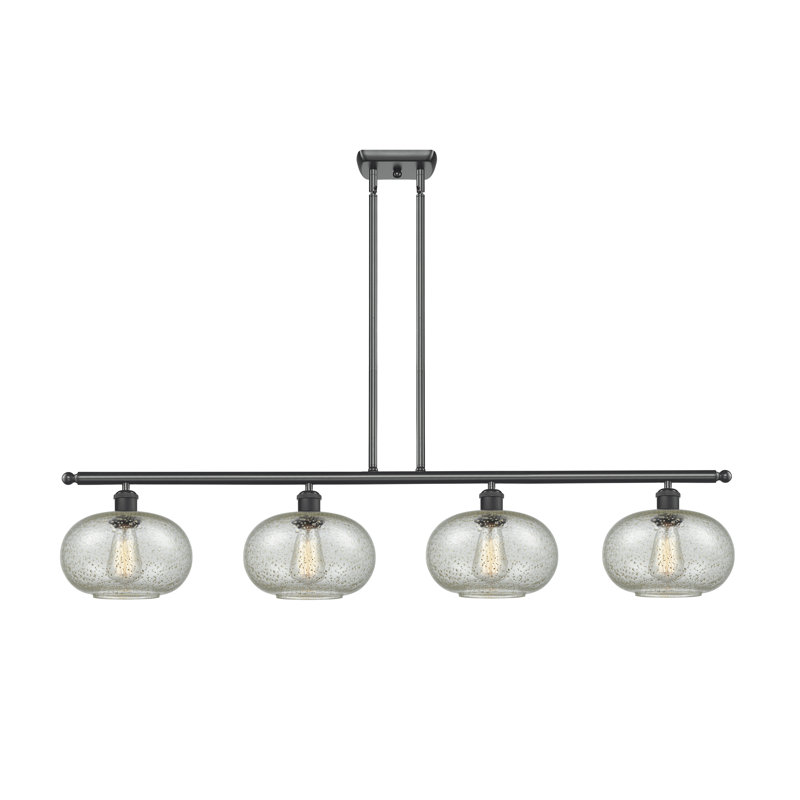 Luminaire suspendu linéaire pour îlot de cuisine 4 lumières Bethlehem, Ampoule non incluse, Mica, Laiton antique noir
