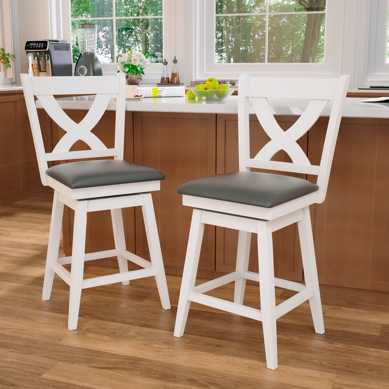 Havant Swivel Upholstered Faux Leather Counter Stool with Solid Wood Frame, Counter Stool (24” Seat Height)