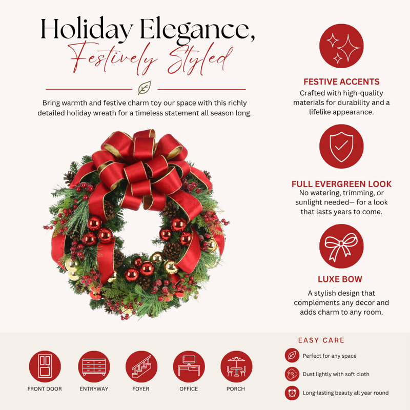 Faux Evergreen 32'' Holiday Wreath