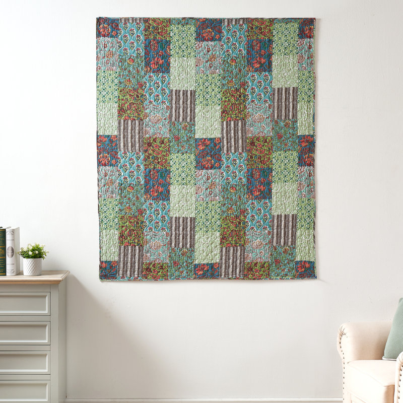 Greenland Home Fashions Jasmin Patchwork Printed Quilted Reversible Throw Blanket