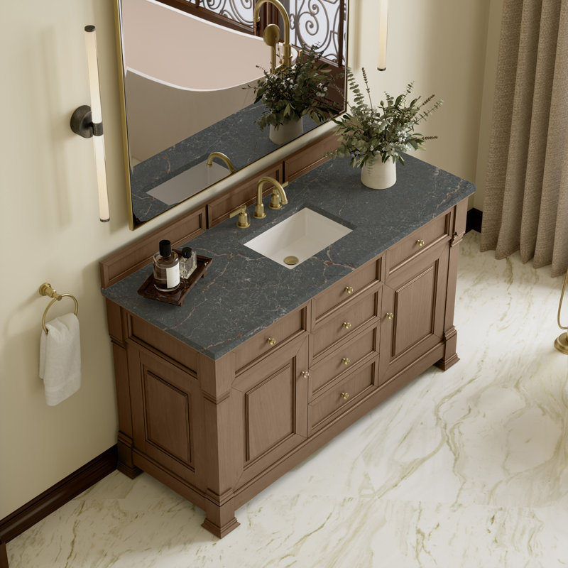 60 in. Single Vanity, Pecan, Parisien Bleu, Widespread