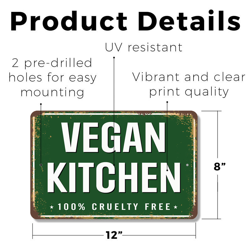 Enseigne en plastique Vegan Kitchen Street 8 po x 12 po