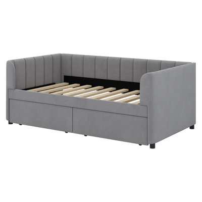 Lucky Furniture Upholstered Daybed With Ergonomic Design Backrest And Drawers
