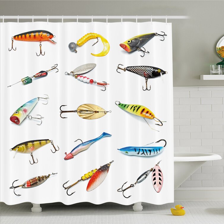 East Urban Home Several Fish Hook Equipment Objects Trolling Angling Netting Gathering Activity Shower Curtain Set