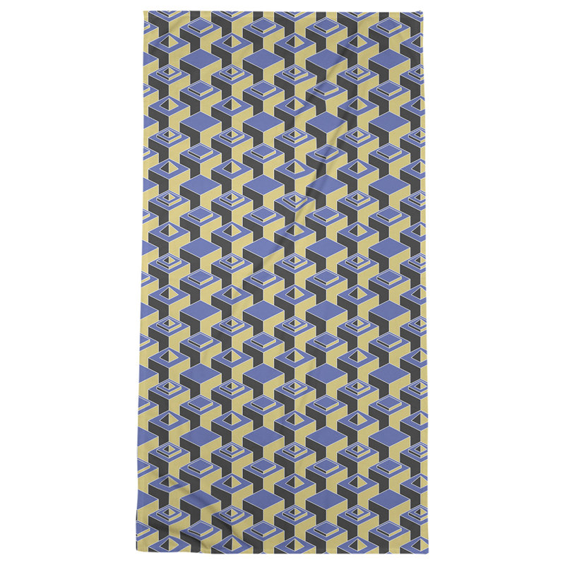 Serviette de plage classique gratte-ciels, Moutarde / bleu / noir