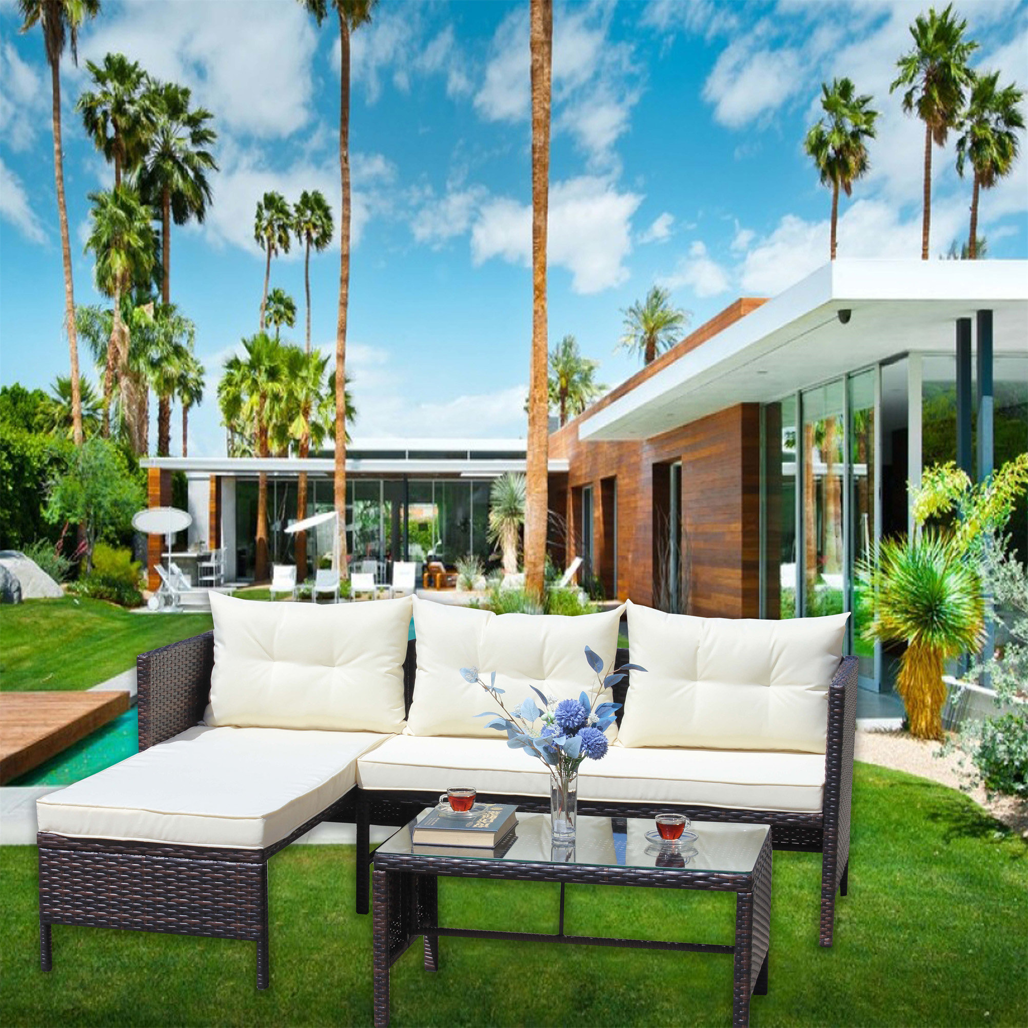 Ebern Designs Outdoor Patio Furniture Sets 3 Piece Conversation Set ...