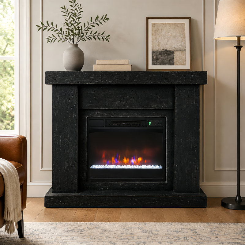 44.5"W Electric Fireplace with 4810 BTU, Black Travertine