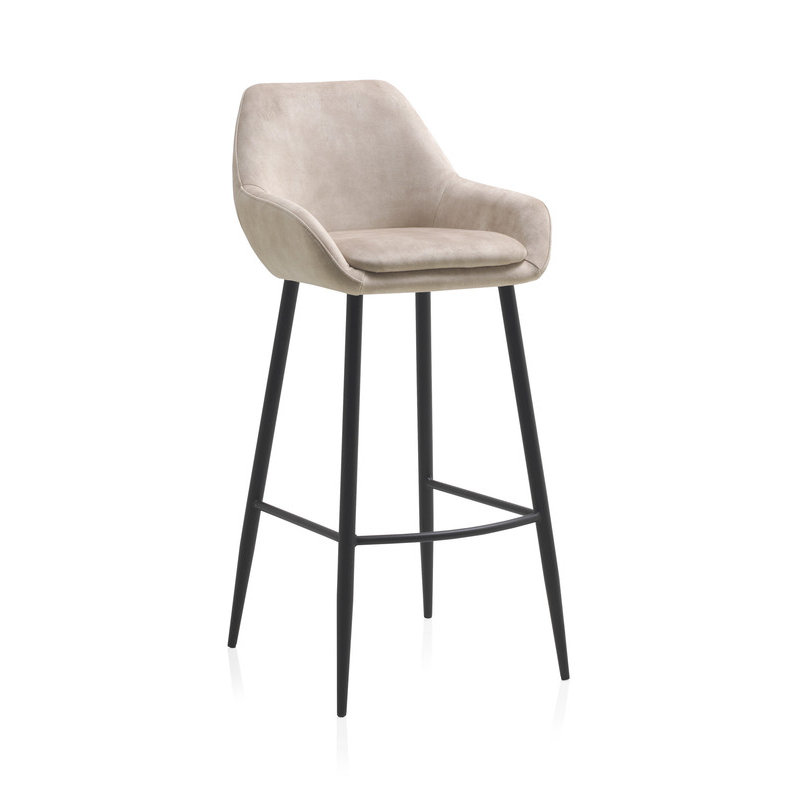 Upholstered Counter Stool with Metal Frame, Beige