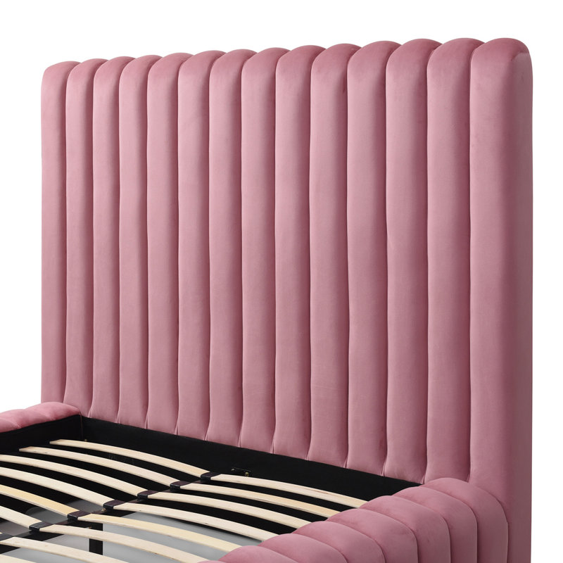 Lit plateforme en velours Kaydence, Rose, Lit double