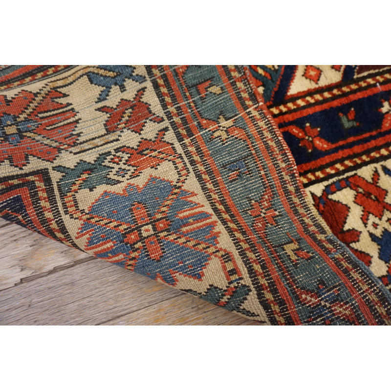 Antique Colorful Tribal Paisley Pattern Caucasian Shirvan Rug