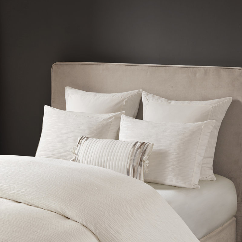 Cream Embroidered Cotton Lumbar Pillow with Bow Ties