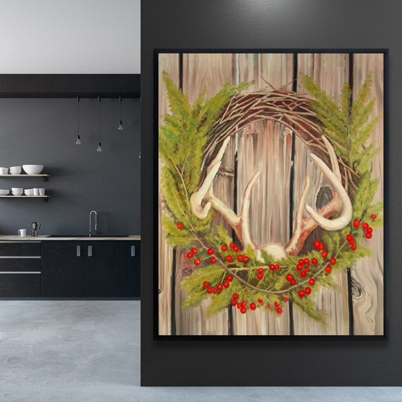 Christmas Wreath With Panache Print On Canvas